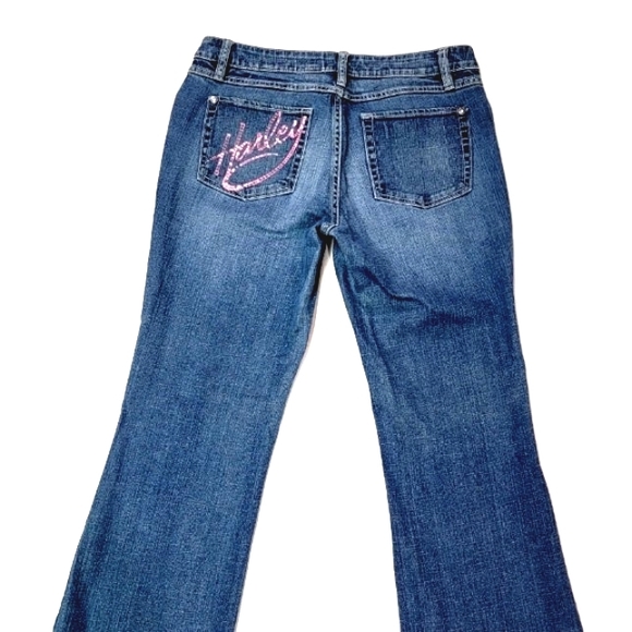 HARLEY-DAVIDSON ♡ Sweet Pink Accent Embellished Bling HARLEY Blue Jeans 10 - Picture 9 of 16